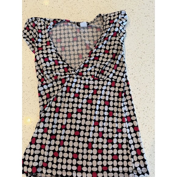 Tops - 5 7 9 Black White Pink Polka Dot V-Neck Cap Sleeve Blouse Short Sleeve M